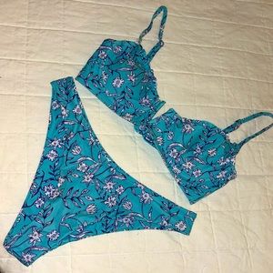 Zaful Turquoise Flowered Bikini